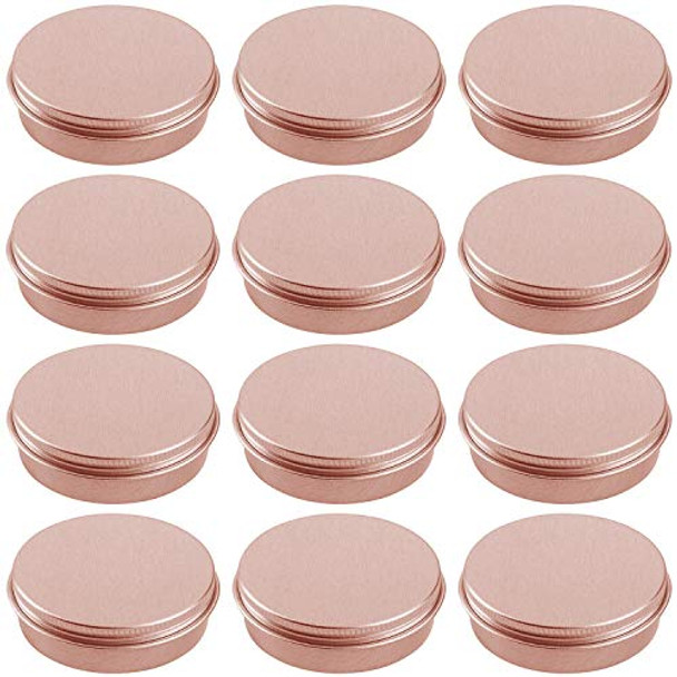 0.5 Ounce Aluminum Tin Jar Refillable Containers 15 ml Aluminum Screw Lid Round Tin Container Bottle for Cosmetic ,Lip Balm, Cream, 12 Pcs Rose Gold