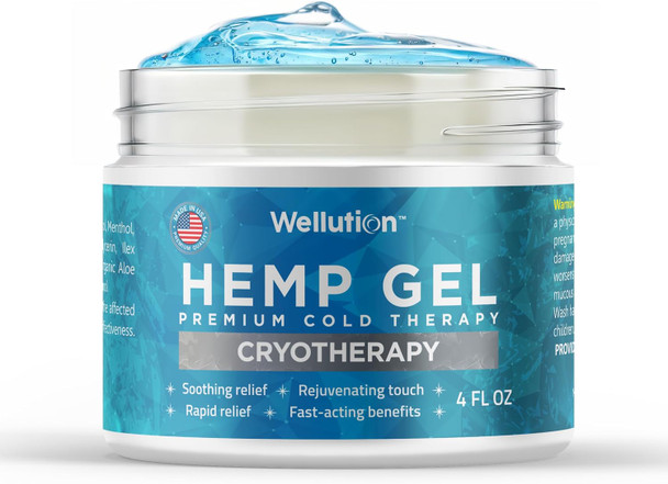WELLUTION Cryotherapy Hemp Gel MSM 30x Power All-Natural Seed Oil Extract - Extra Strength Massage Lotion with Arnica, Menthol and Organic Oils
