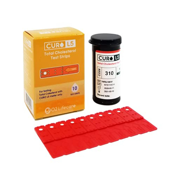 CURO L5 Blood Cholesterol Test Strips Includes Total Cholesterol Test Strips 10 ea (Device NOT Included)