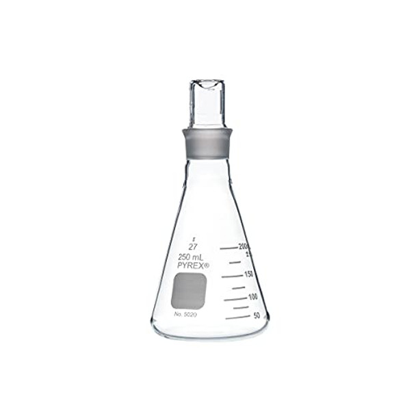 PYREX 250mL Narrow Mouth Erlenmeyer Flask with PYREX Standard Taper Stopper, Pack of 2