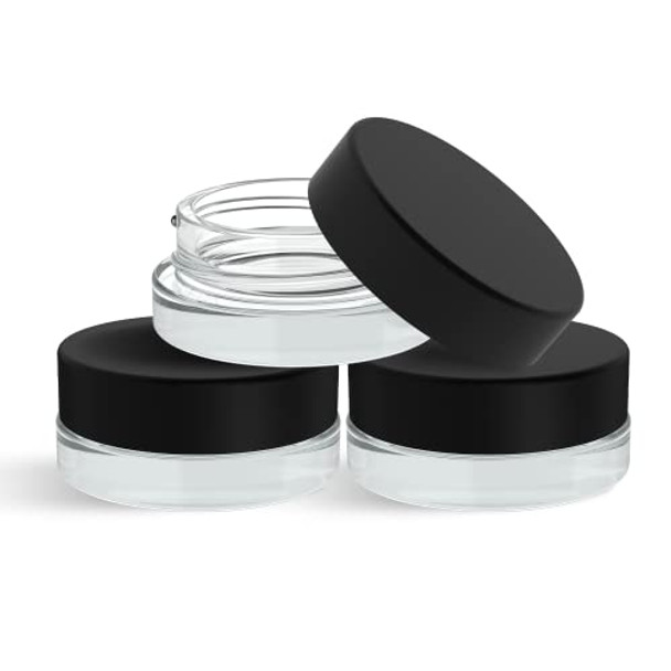 (90 Pack) 7ml Low Profile Thick Glass Containers with Black Lids - Jars for Oil, Lip Balm, Wax, Cosmetics