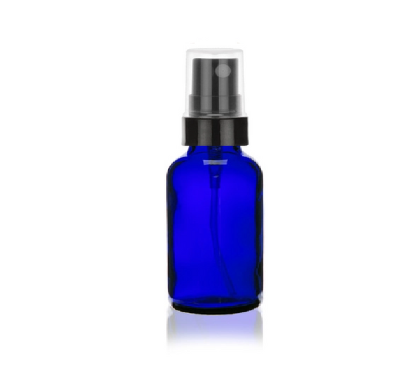 2 oz Cobalt BLUE Glass Bottle - w/ Black Smooth Fine Mist Sprayer