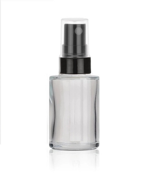 1 Oz Clear Cylinder Glass Bottle w/ Black Smooth Fine Mist Sprayer