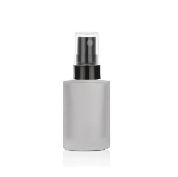 1 oz Frosted Cylinder Glass Bottle w/ Black Smooth Fine Mist Sprayer
