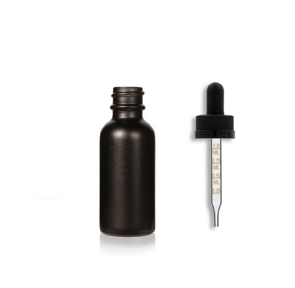 1/2 oz Matt Black Glass Bottle w/ Black Child Resistant Calibrated Glass Dropper