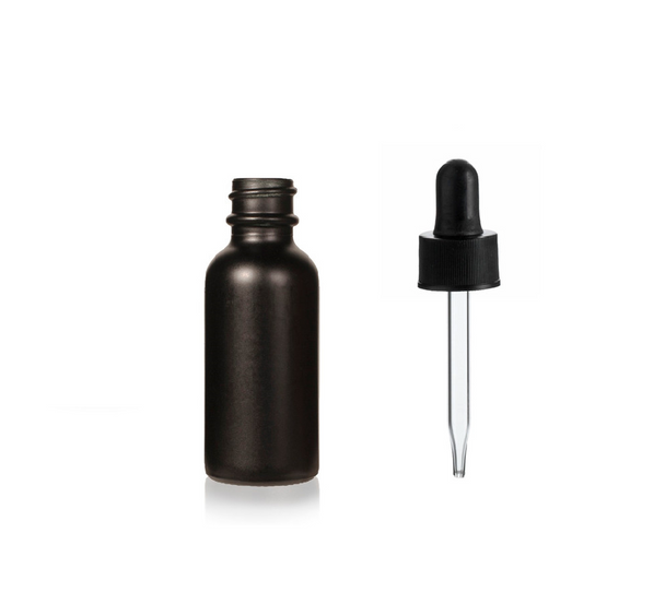 1/2 oz Matt Black Glass Bottle w/ Black Regular Glass Dropper