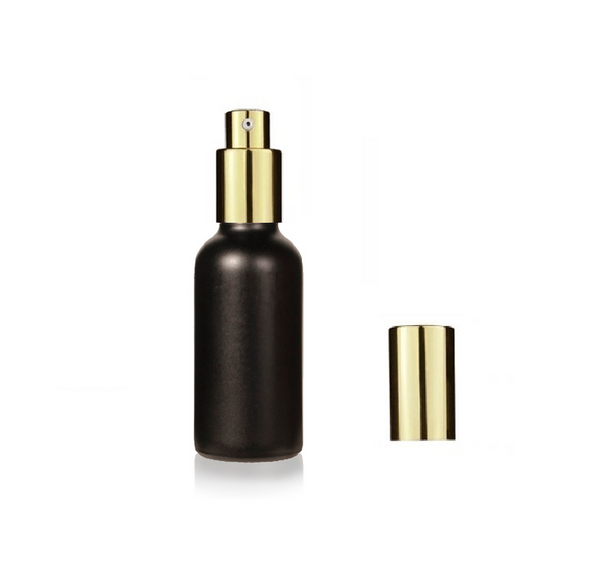 1/2 oz Matt Black Glass Bottle w/ Shiny Gold Treatment Pump