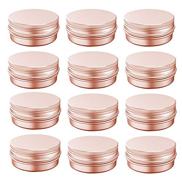 2 oz Aluminum Tin Jar with Screw Cap Refillable Container for Cosmetic, Lip Balm, Cream, Rose Gold 12 Pcs.