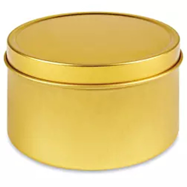 Deep Metal Tins - Round, 8 oz, Solid Lid, Gold-Pack of 48