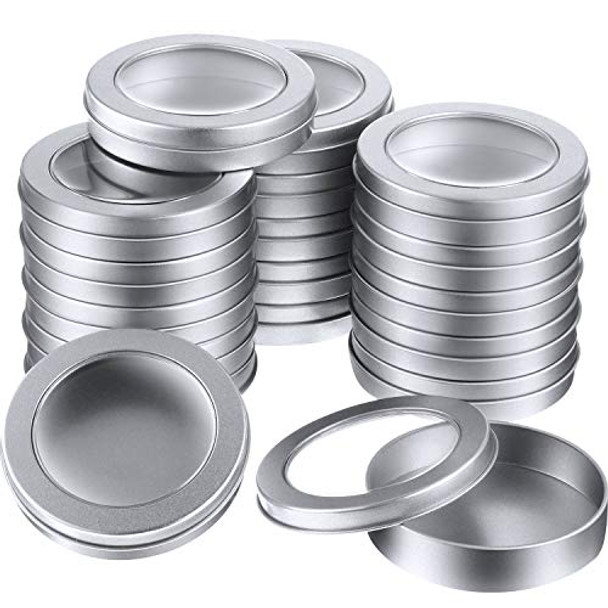 4 oz Metal Tin Cans Round Tin Containers Empty Tin Cans with Clear Top Lid Spice Tin for Kitchen Office Candles Candies and Gifts Holding