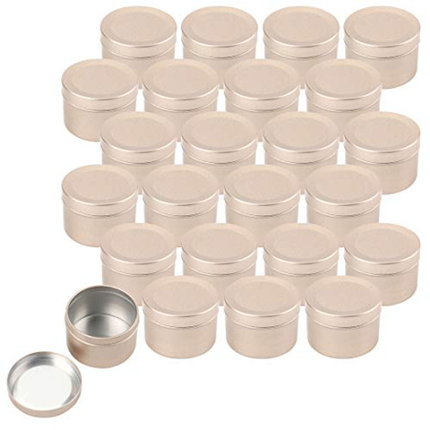Foraineam 24 Pack 2 oz Round Tin Containers with Slip-on Lids - Aluminum Candle Tin Cans - Frosted Gold Empty Tins Metal Storage Travel Tin Jars