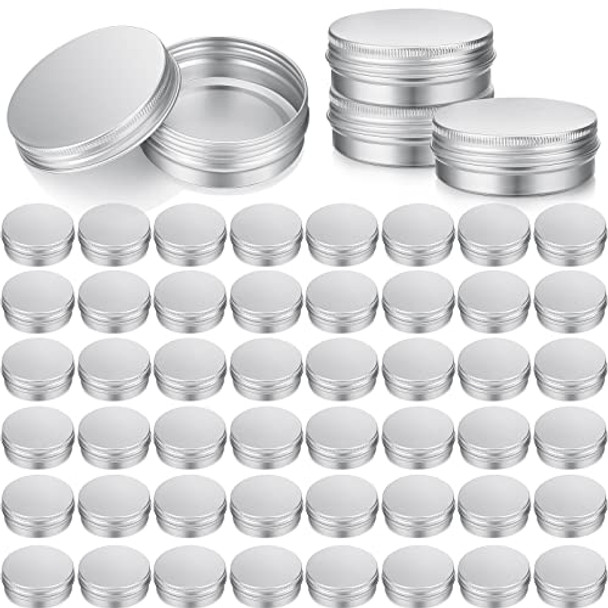 64 Pieces Screw Top Round Tin Cans Aluminum Tin Jar with Screw Lid, Lip Balm Tin Containers Bottle Empty Travel Cosmetic Sample Tin Cans Container for DIY(Silver,2 oz)