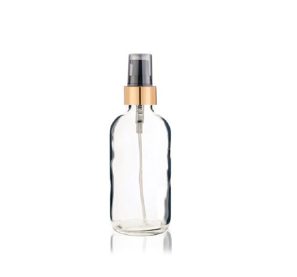 4 Oz Clear Glass Bottle w/ Black Matte Gold Treatment Pump