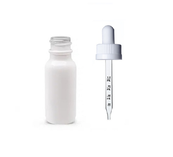 1/2 Oz Matt White Glass Bottle w/ White Child Resistant Calibrated Dropper