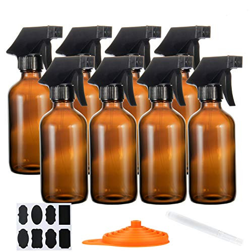 Frosted Glass Amber Spray Bottles Reusable, Durable Glass, UV