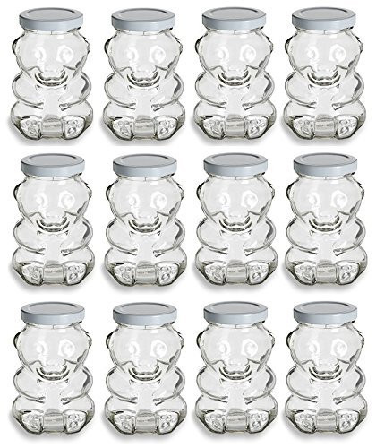 9 Ounce, Glass Bear Jar For Honey, Jam, Favors Case of 12 (With