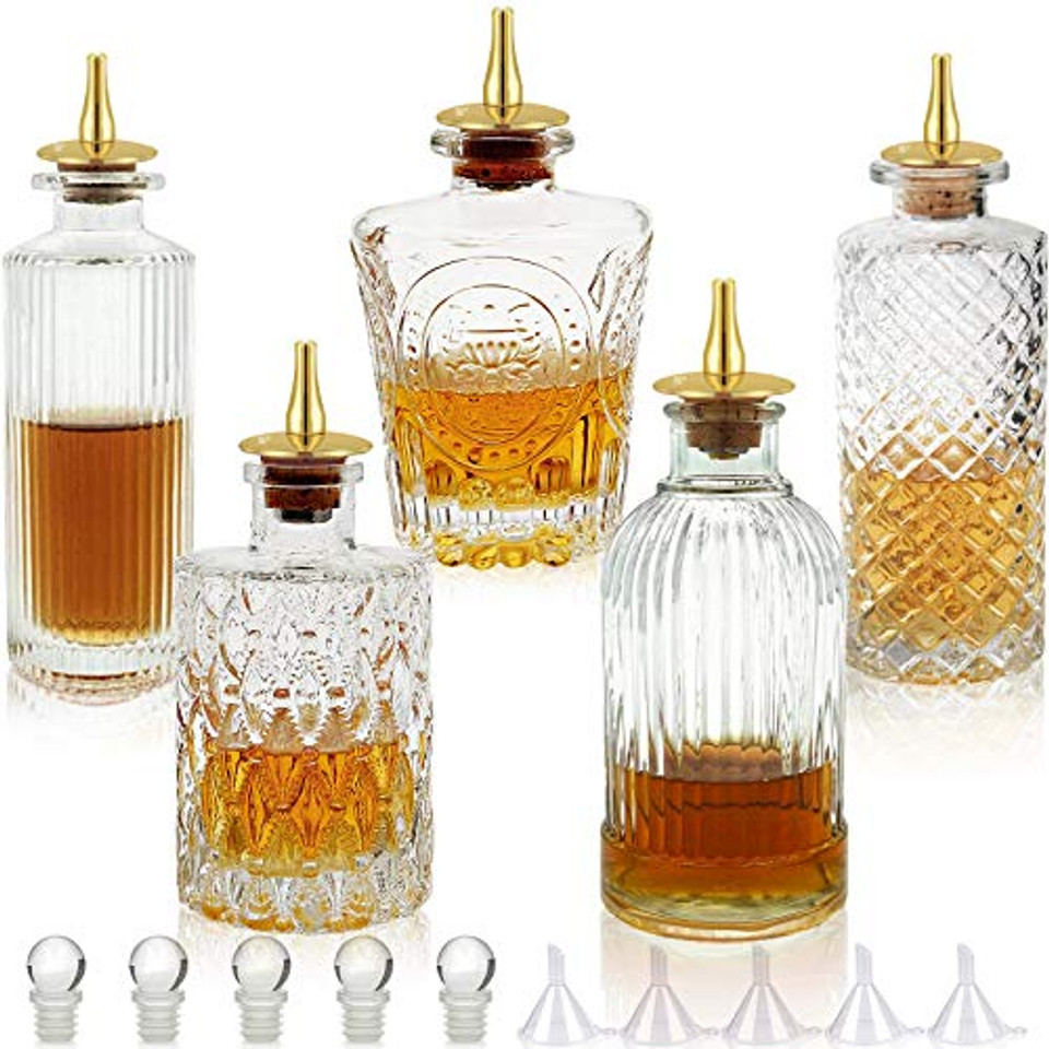 Bitters Bottle Set of 6 Glass Dasher Bottles to Store and Dash