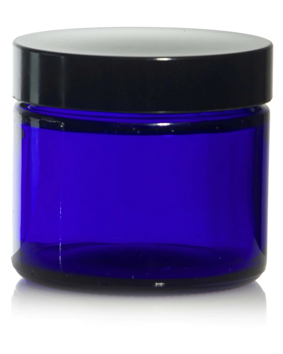 1oz Cobalt BLUE GLASS Jar Straight Sided w/ Plastic Lined Caps