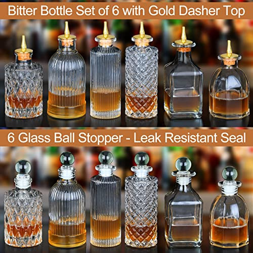 Bitters Bottle Set of 6 Glass Dasher Bottles to Store and Dash
