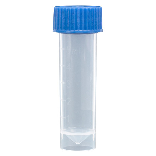 Transport Tube, 5mL, with Attached White Screw Cap, PP, Conical Bottom, Self-Standing, Molded Graduations main image 0