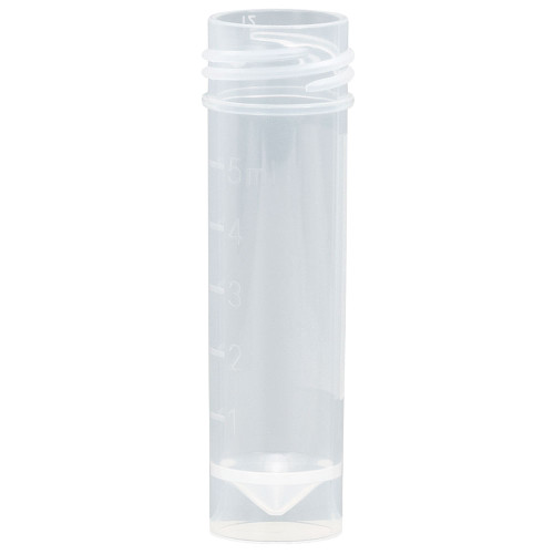 Transport Tube, 5mL, with Attached White Screw Cap, PP, Conical Bottom, Self-Standing, Molded Graduations main image 1