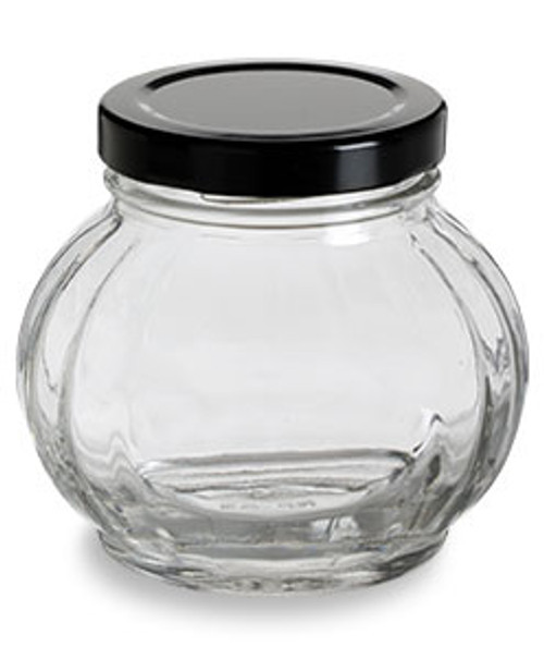 Clear Straight-Sided Glass Jars - 8 oz, Black Metal Cap S-17983M