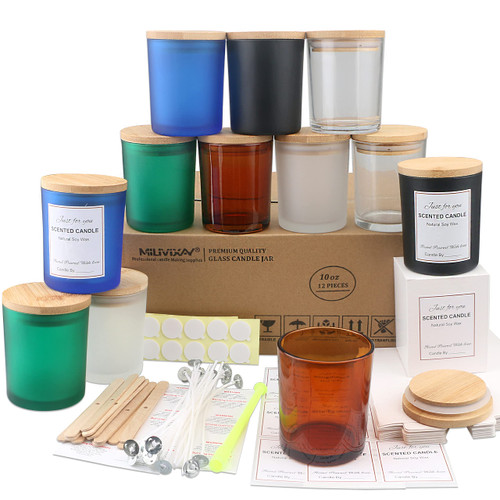 MILIVIXAY 12 Pack 10 oz Multicolored Glass Candle Jars with Lids and ...