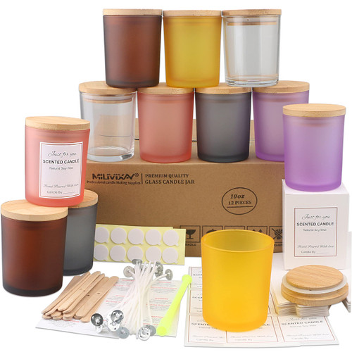 MILIVIXAY 12 Pack 10 oz Multicolored Glass Candle Jars with Lids and ...