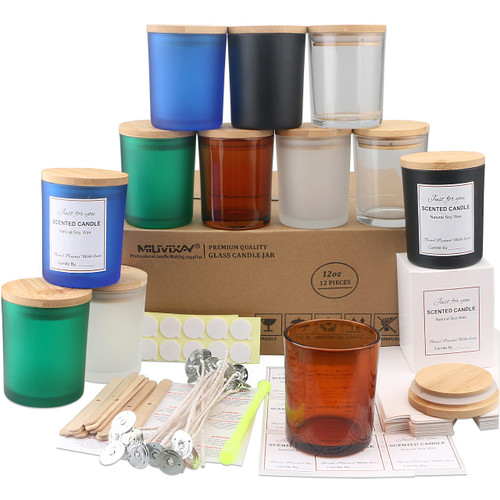 MILIVIXAY 12 Pack 12 oz Multicolored Glass Candle Jars with Lids and ...