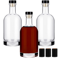 Liengoron Wine Bottles 3PCS Glass Bottles 750ML Glass Bottles with Lids 25oz Glass Bottles with Cork Empty Wine Bottles with Stopper Empty Clear Wine Bottles for Wine Beverages Drinks Beer Water Soda