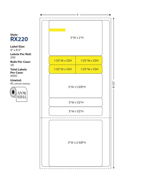 Universal Rx Label Size RX-220 ?? Standard Prescription Label - 4,500 labels/case