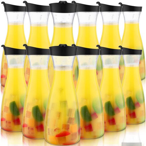 12 Pcs Water Carafe with Flip Top Lid 34 oz Plastic Carafe with Black ...