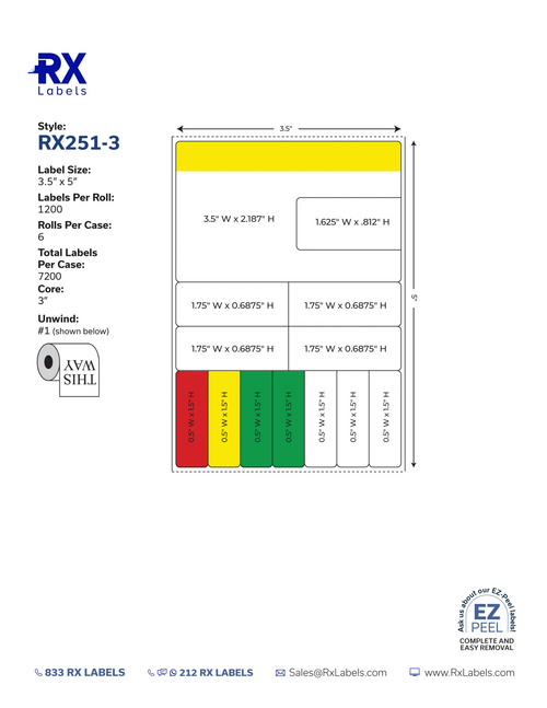 Surface Rx Label RX-251–3 – Standard Prescription Label 7200 labels/case