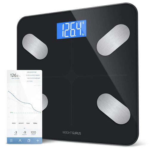 GreaterGoods Smart Scale, Bluetooth Connected Body Weight Bathroom Scale,  BMI, Body Fat, Muscle Mass, Water Weight, FSA HSA Approved (Black Stainless)