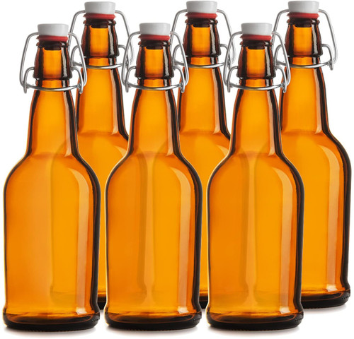 16oz Amber and Clear Kombucha/Beer Bottles Designed for a Better Grip/Non  Slip with Easy Cap (Clear, 12 Bottles)