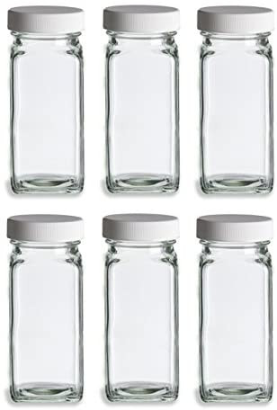 6 oz Glass French Square Spice Jar with Shaker and Your choice of Lid