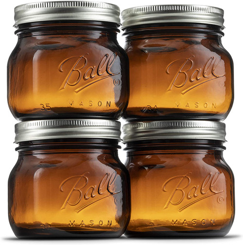 Ball 64 Ounce Wide Mouth Amber Glass Mason Canning Jar with Lid, 2 Pack 