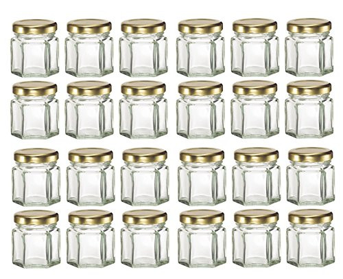 Set of 24, 1.5 oz Mini Hexagon Glass Jar with Lid (45 ml)