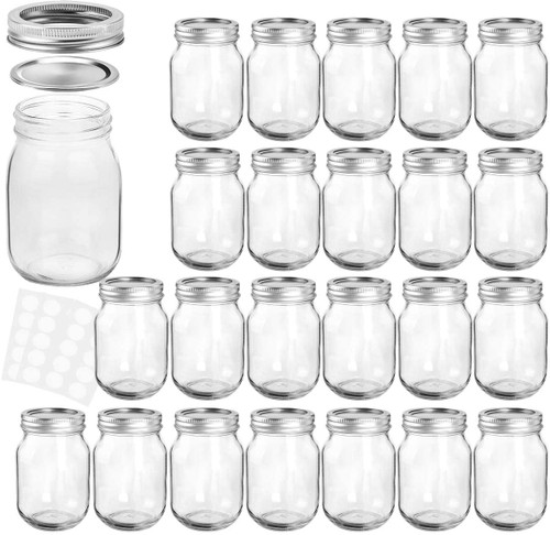 KAMOTA 16 oz Wide Mouth Mason Jars With Lids and Bands,Set of 6 Pack