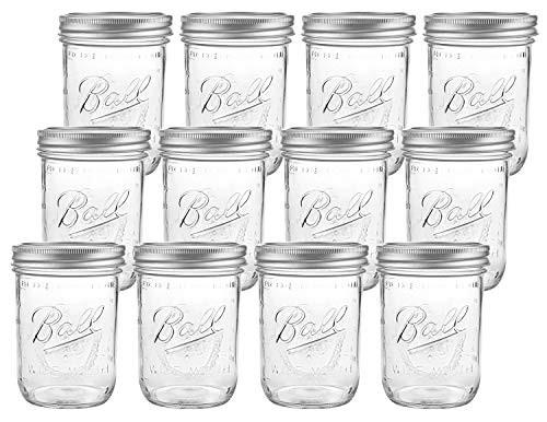 12 Pack Mason Jars with Lids 16 oz Wide Mouth Canning Glass Jars