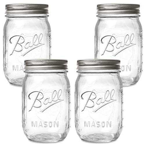  Regular Mouth Mason Jars 16 oz - (4 Pack) - Ball Regular Mouth  Pint 16-Ounces Mason Jars With Airtight lids and Bands - For Canning,  Fermenting, Pickling, Freezing, Storage + M.E.M