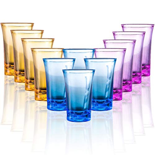 DARUNAXY Party Shot Glasses for Dispenser,Acrylic Cups,12-Pack 1.18 oz  Round Colored Shot Glasses for Tequila, Vodka, Cocktail(Without Dispenser)
