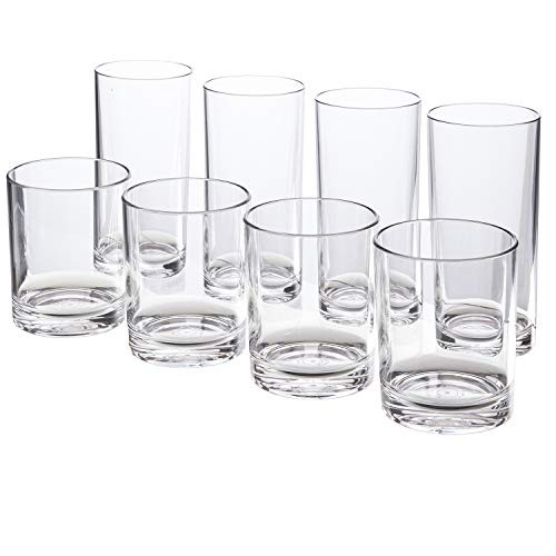 US Acrylic Classic 8-piece Premium Quality Plastic Tumblers | 4 each: 12-ounce and 16-ounce Clear