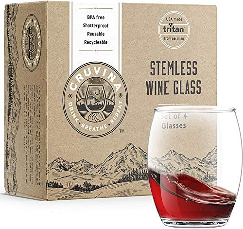 Unbreakable Stemless Plastic Wine Glasses: Shatterproof Tritan Cups, Ideal  for Indoor and Outdoor Use, Elegant and Practical, 13 Ounce Glass Set of 4  by Cruvina