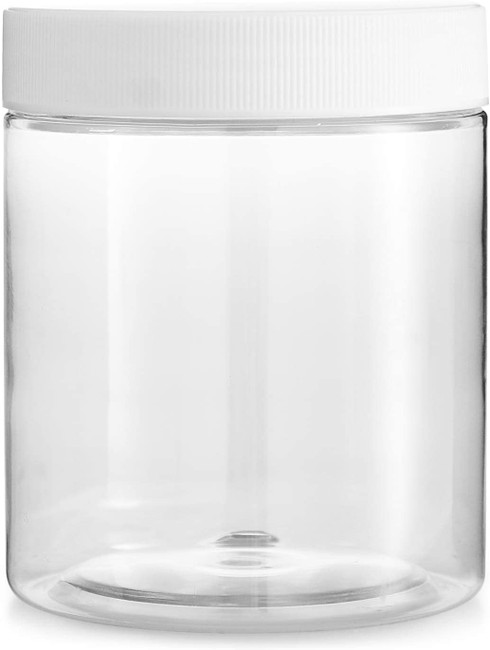 Clear Heavy Wall PET Jar, White Lid, 8oz