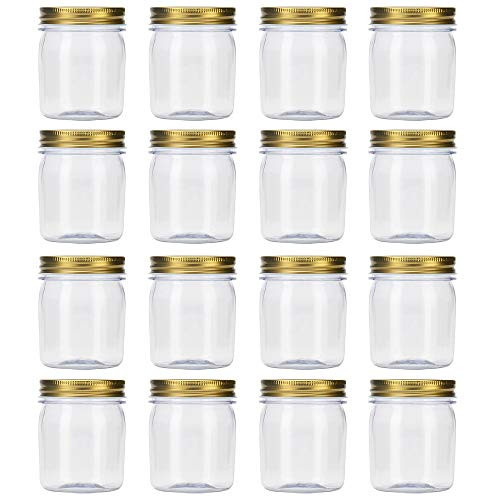 8 Ounce Clear Plastic Jars with Rose Gold Lids - Refillable Round