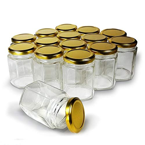 12 oz (375 ml) Oval Hexagon Glass Jar with Gold Lid