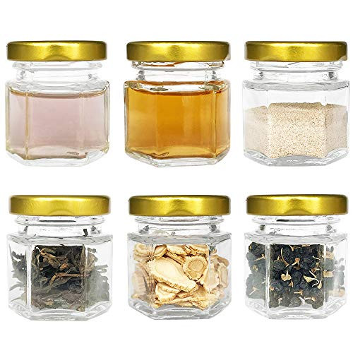 Hexagon Jars Gold Lid (15pcs, 6.0 oz) Hexagon Glass Jars with Gold