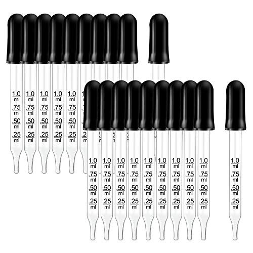 Pack of 12 Graduated 1ml, Glass Dropper with Black Suction Bulb, Medicine  Eye Droppers 3 Bent Tip Calibrated for Essential Oils, Science Laboratory