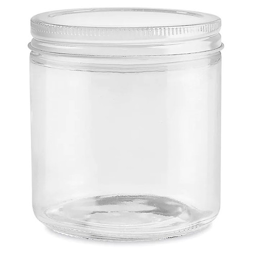 Straight Sided Glass Jar with White Plastic Lid, 16 oz